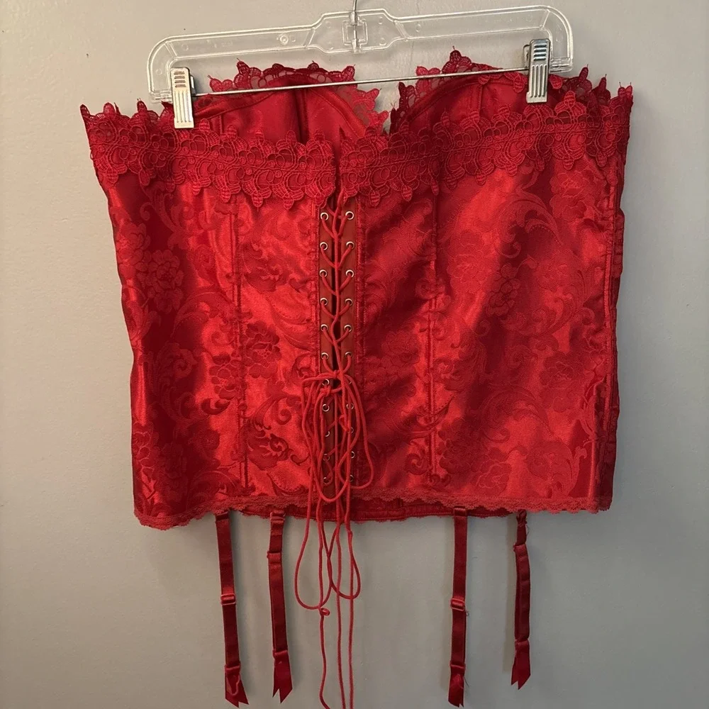 Fredericks Of‎ Hollywood Dream Corset Size 42 Lace Up Cincher Red Burlesque